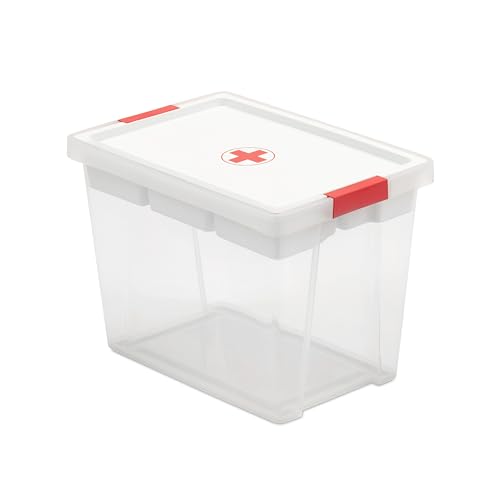 Tatay Caja Botiquín 15L | Caja Almacenaje Plastico con Bandeja de 5 Compartimentos | Tapa con Bisagra Incluida | Asas Ergonómicas | Plástico Reciclado Libre BPA | 25x36x26 cm, Blanco
