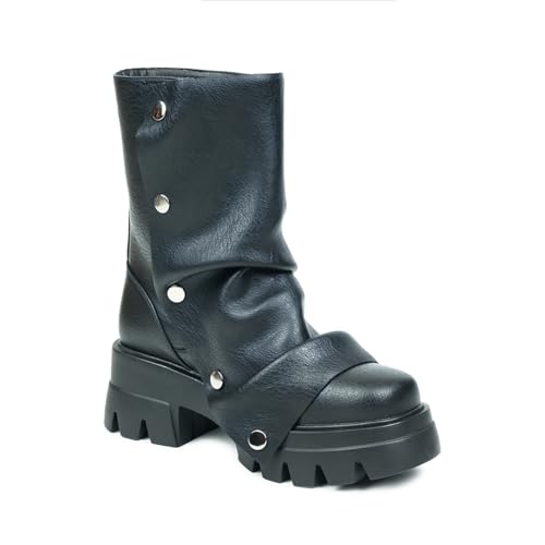 HiColor Women's even-soled heel Ankle Boots Lazy Folding Wide Detachable Button Boots2