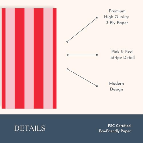Image of Bonjour Fete Pink & Red Cabana Stripe Guest Towels, Pack of 20, 4.25x7.75 inch