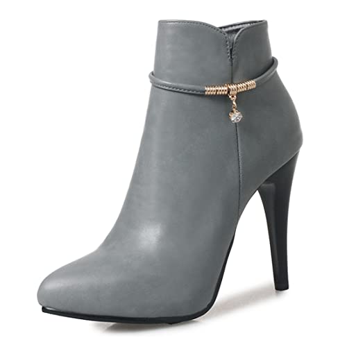 VOKLIN Women's Fashion Pointed Toe Stilettos High Heel Dressy Ankle Boots Side Zipper Elegant Short Booties