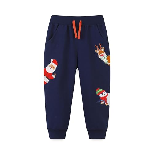 Meufam Toddler Boy Sweatpants Kids Sport Jogger Cotton Casual Santa Reindeer Embroidered Lounge Playwear Sweats Pants