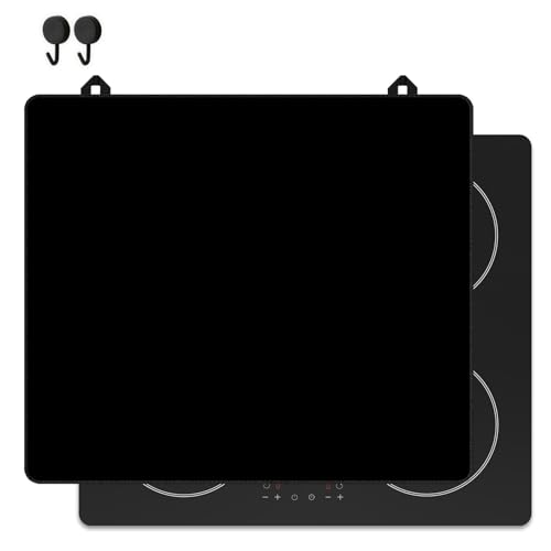 KitchyMist Protège Plaque Induction Noir Uni - 60x52 cm - Déco cuisine - Protection pour plan de travail - Cuisson protégée - Fond de hotte de cuisine