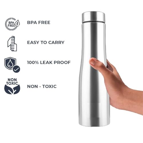 Image of Water Bottle Quality Hi-Rise Stainless Steel Single Wall 1000ML, Fridge Water Bottle |BPA Free | single wall Leak-Proof, Best for School /Office /Home /College /running (pack 6)