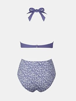 CUPSHE Dames Bikiniset met V-hals, gehaakte rand, lage taille, badmode, contrasterende paspels, paisley print, tweedelig badpak, zwempak, aqua, L