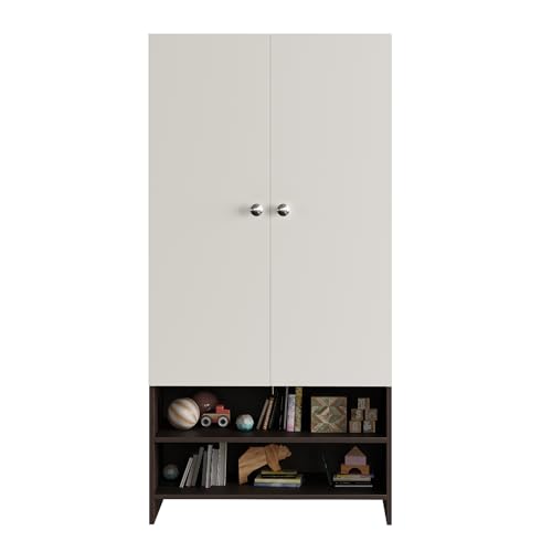 Image of FURNEASER YSH Engineered Wood Wardrobe Almirah for Clothes with 2 Doors & Open Shoe Rack | Wooden Closet Cabinet Organizer for Bedroom Living Room | Storage Cupboard (Wenge & White)