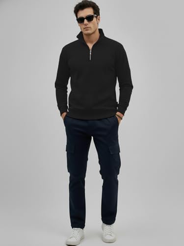 Image of LEOTUDE Men High Neck Zipper Full Sleeve Cotton Knitted Winter Sweater for Man (Color Black)