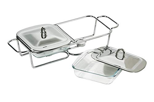 Premier Housewares Chauffe-plat avec 2 plats en verre Marinex Inox 1 L