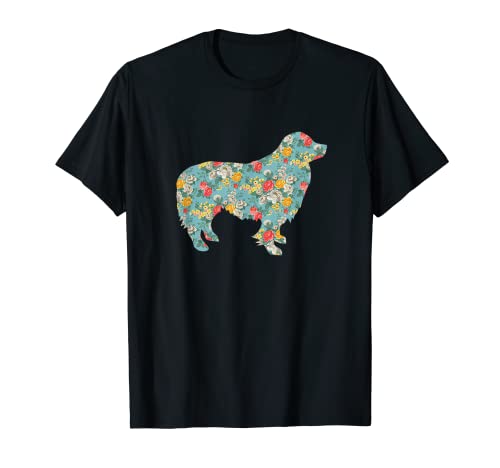 Border Collie - Silueta de flores Camiseta