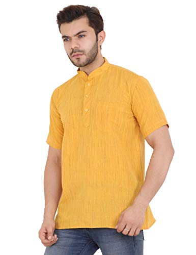 Image of LATEST CHIKAN Men's Cotton Regular Textured Short Kurta Half Sleeves - (SK-DJ)