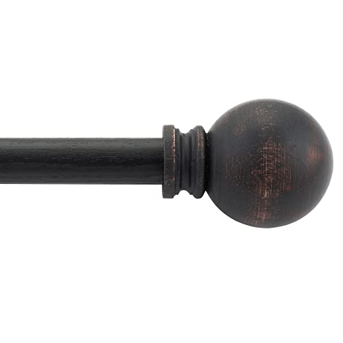 Image of Deco Window 52 to 144 Inch Adjustable Curtain Rod for Door & Windows with Brackets Set Curtains Hanging Extendable Iron Metal Pipe Holder with Finials (1 inch Diameter, Mahogany Black Wood)