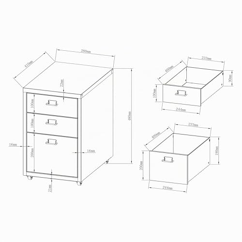 Caisson Bureau Métal 3 Tiroirs sur Roulettes [en.casa]