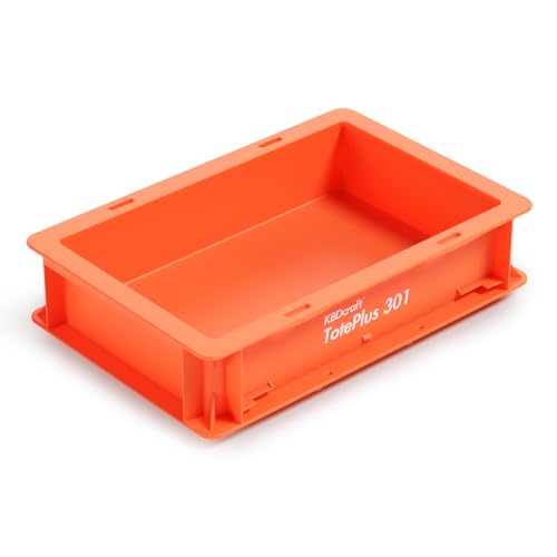 Image of KBDcraft Stackable Storage Bin - Heavy-Duty Plastic Organizer Box and Tray with Straight Walls, small plastic bin totes for storage, 12 inchx8 inchx3 inch, 0.5Gal, Orange, 1 Pack