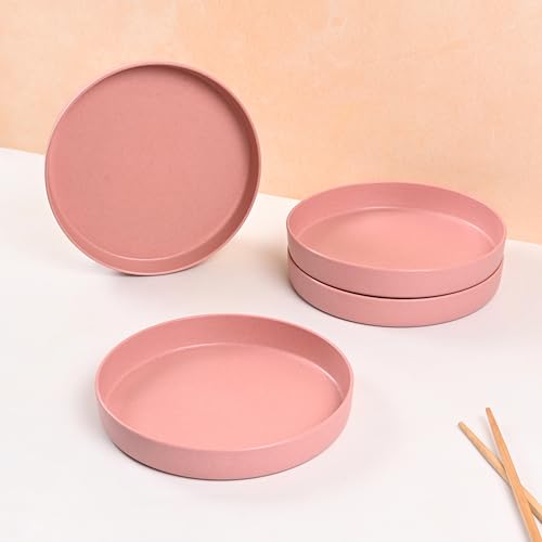 Image of Eha Earth Friendly Verde Round Plates | Set of 4 | 8 inch | Made with Rice Husk Biocomposite | Breakfast Plates | Unbreakable Dinner Plates Set | Microwave Safe | Innocent