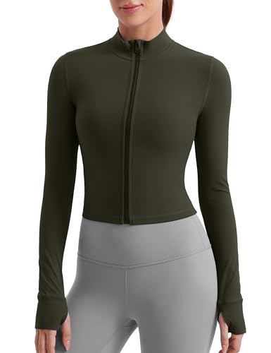 Image of CRZ YOGA Butterluxe Cropped Athletic Jackets | Extremely Soft, Slim Fit, Full Zip, Mockneck, Thumb Holes, for Women