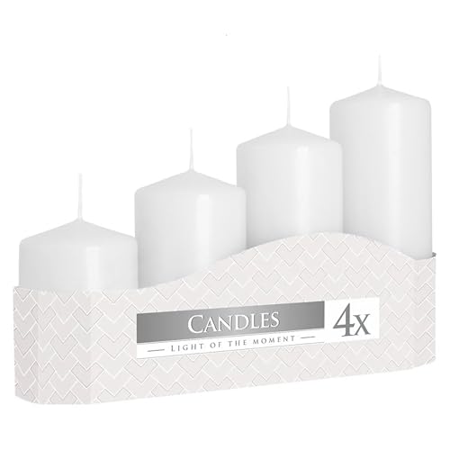 Bispol - Set di 4 candele a pilastro di colore bianco chiaro, Ø 4,8 cm, altezza 7, 9, 11, 13 cm, durata 33 ore, decorazione perfetta di candele dell'Avvento per un'atmosfera festosa