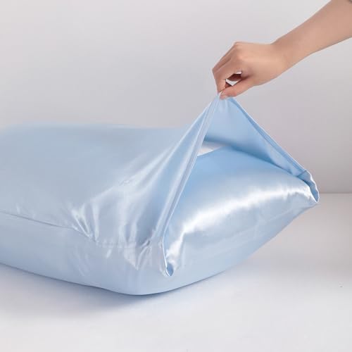 NTBAY Silk Satin Pillowcases - Satin Pillowcase for Hair and Skin Pillow Cases 2 Pack with Envelope Closure, 50x90 cm, Light Blue - Image 2