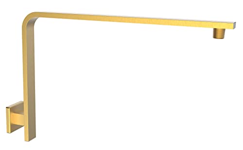 Aquaiaw High Rise Shower Arm And Flange, 16 Inch, Solid Brass, Square Shower Riser, Gooseneck Raised Shower Head Arm, Wall Mount Shower Head Extension Arm, 1/2 Npt Tapered Threads (Brushed Gold) #TOP22