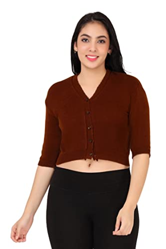 Image of Women Redymade Woolen Half Sleeve Blouse for Winters (Dark Brown)