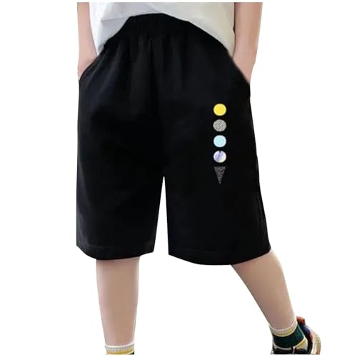 Dmmtot Pantalones cortos casuales de playa para niños de 8 a 15 años con estampado bonito, ligeros, atléticos, para deportes al aire libre, cintura elástica, para niños de 8 a 15 años, A-negro, 9-10