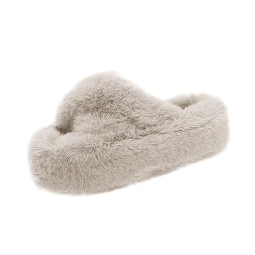 Fuzzy Strap Slipper for Women Faux Fur Cloud Keep Warm Slide Winter Fall Lounging Sandal Indoors Bedroom Shoes