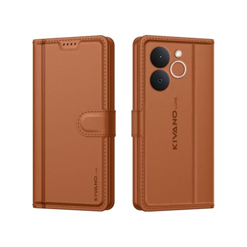Image of KIVANO LUXE Compatible for Realme C71 4G / Realme Narzo 80 Lite 4G Luxury Handmade Leather Magnetic Flip Folio Case | Card Holder & Kickstand | Slim Protective Cover | Unisex - Brown