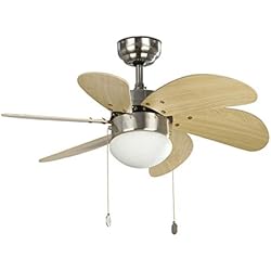 Ventilador Faro Palao PALAO FARO 33183 - Ventilador de techo con luz 6 palas de madera MDF, Diámetro 760mm, Accionado por cadena