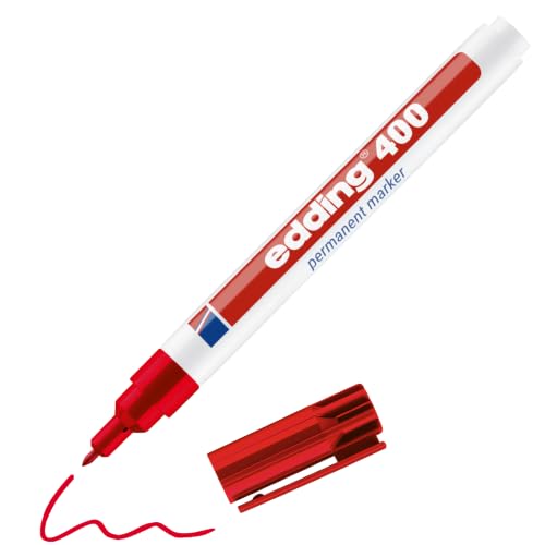edding 400 Permanentmarker - rot - 1 Stift - feine Rundspitze 1 mm - wasserfest, schnell-trocknend - wischfest - für Karton, Kunststoff, Holz, Metall, Glas