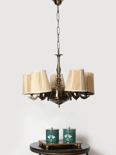 Image of Devansh 05 Lights Bamboo Conical Shade with Antique Golden Chandelier -R