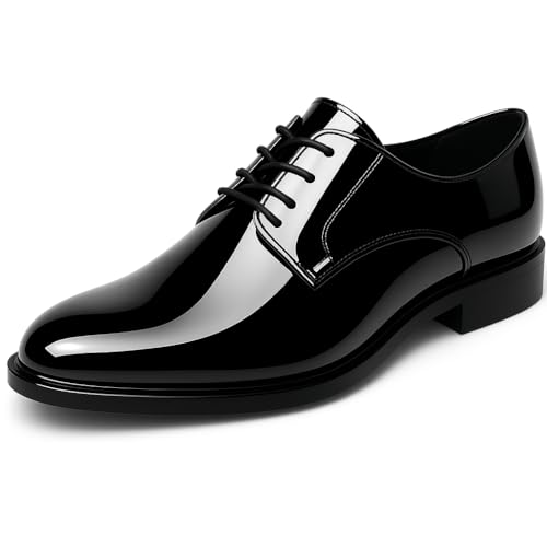 Mens Tuxedo Dress Shoes Faux Patent Leather Oxfords Classic Lace-up Formal Shoe Business Wedding Suit Black, Black, 9