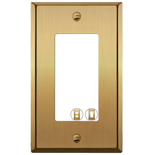 Rio Salto BRASS Metal Gold Light Switch Wall Plate or Outlet Cover Wall Plate MIDSIZE Single Receptacle Wallplate Covers 1 Gang Decoration Brushed Brass 4.92" x 3.15" Rocker 1-Pack