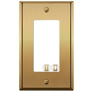 Rio Salto BRASS Metal Gold Light Switch Wall Plate or Outlet Cover Wall Plate MIDSIZE Single Receptacle Wallplate Covers 1 Gang Decoration Brushed Brass 4.92″ x 3.15″ Rocker 1-Pack