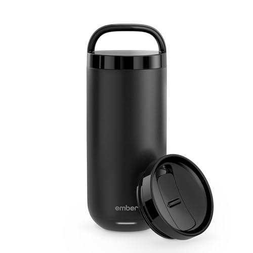 Ember Smart Tumbler mit Temperatureinstellung – 473 ml, per App steuerbar, wiederaufladbarer Reisebecher – Edelstahl-Thermoskanne mit auslaufsicheren Deckeln – 3-Stunden-Akku, Schwarz