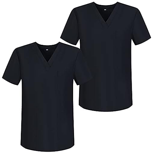 MISEMIYA - Pack*2 - Casaca Sanitarios Unisex Uniformes Sanitarios Cuello Pico Mangas Cortas Uniformes Laboratorios - Ref.817 * 2 - M, Negro 68 | Ya disponible en tu tienda friki favorita! En mundofriki.es!