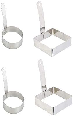 Dynore Stainless Steel Set of 4-2 Round and 2 Square Egg/Pancke Ring with Handle