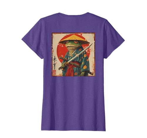 Japanese Woodblock Art: Samurai Frog Japanese kanji on back T-Shirt