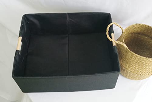 Image of Storage Bin for Shelves Rectangle Closet Baskets Foldable Box with Handles Black Storage Boxes for Home Office Car Dormroom