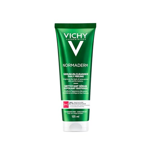 Vichy Normaderm - Sérum limpiador diario exfoliante para pieles problemáticas, contra espinillas y acné, mejora la cutis con ácido glicólico y salicílico, 125 ml