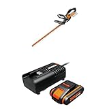 WORX WG260E.9 Akku Heckenschere 20V – Elektro Heckenschere mit Dual Schnittklingen für gleichmäßige Schnitte & WA3601 Akku mit Ladegerät Set: 20V 2000mAh Li-Ion Akkubatterie & Akku Ladestation