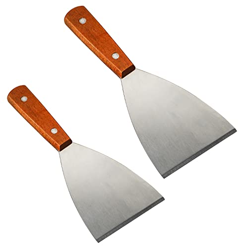 Spatola in acciaio inox, spatola per pittore, set di spatole, manico in legno, spatola in acciaio inox di alta qualità, per grigliare carne e per pulire la bistecchiera, lavabile in lavatrice, 2 pezzi