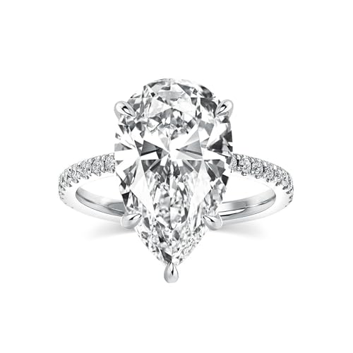 5.0CT Elongated Pear Shaped Engagement Ring,Hidden Halo Simulated Diamond Ring,925 Sterling Silver Promise Wedding Ring