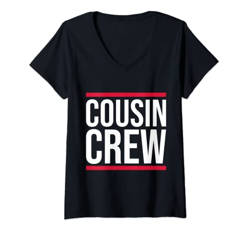 Mujer Primo Crew Family Love Team sobrino divertido fiesta con logotipo Camiseta Cuello V