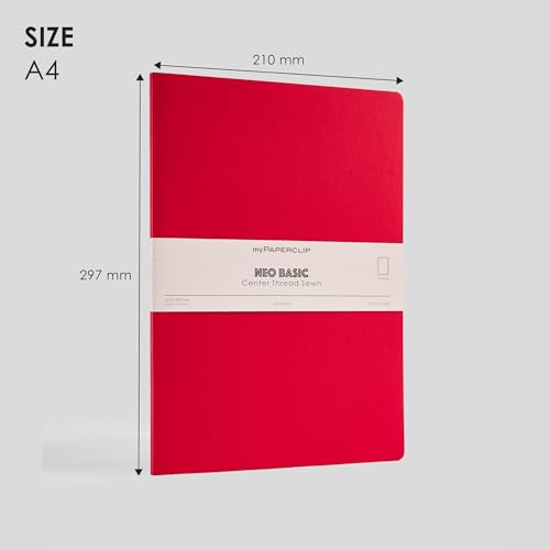 Image of myPAPERCLIP NeoBasic A4 Unruled Notebook | 160 Pages, 80 GSM, 250 GSM Soft Cover, A4 (8.27 x 11.69 in) | Red