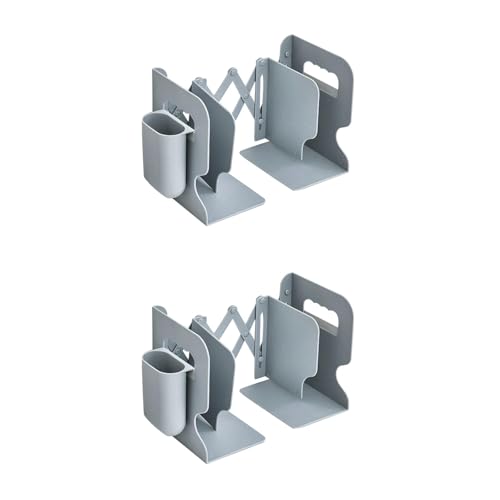 Étagère télescopique gris lot de 2 avec serre-livres et porte-stylos