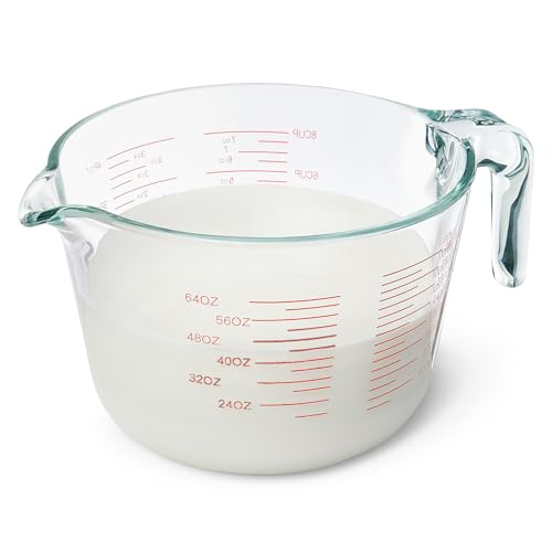 Amazon Basics Large Size Glass Measuring Cup, 8 Cup (2L), Easy-to-Read Markings, Dishwasher/Microwave/Freezer/Oven Safe (Previously AmazonCommercial)