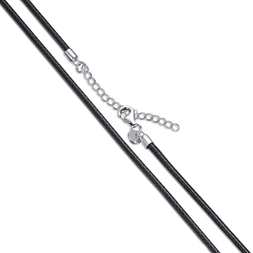Genuine Leather Cord Chain Necklace Black Braided Wax Rope Chain with 925 Sterling Silver Clasp 14 16 18 20 22 24 26 28 Inches4