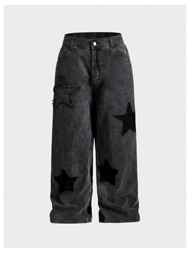 Men's Big and Tall Star Print Baggy Jeans Y2k Low Rise Straight Leg Denim Pants with Pockets2