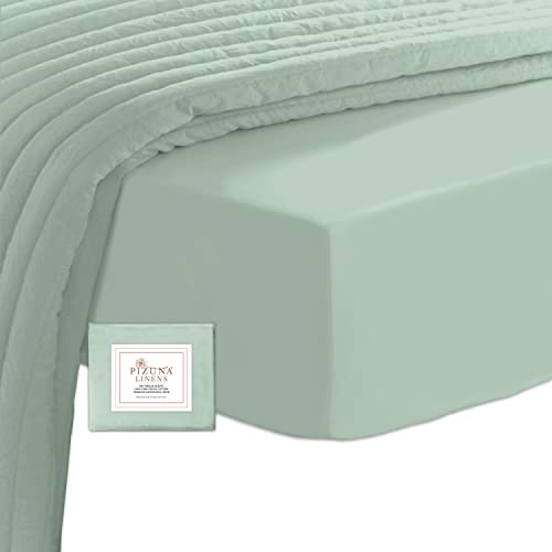 Pizuna 400 Baumwoll-Spannbetttuch 80x200-90x200cm Meeresschaum, 100prozent langes Baumwoll-Spannbetttuch, weiches Mako-Satin-Gewebe für bis zu 40 cm Matratzenhöhe (100prozent Baumwollbettlaken)