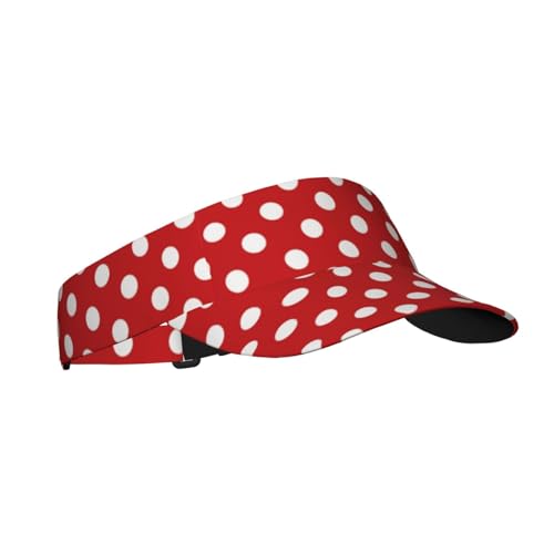 Polka Dots White and Red Polkadot Sports Sun Visor Hats Adjustable Men Women Lightweight Packable Cooling Empty Top Visor Hat for Running Tennis Golf