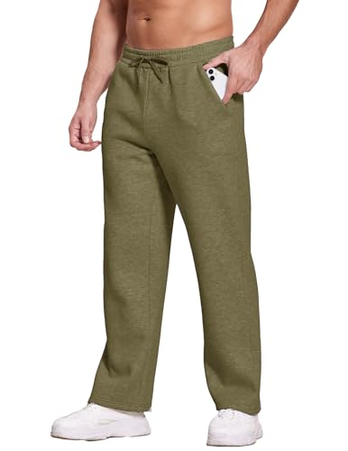 Image of Deyeek Men's Fleece Lined Sweatpants Open Bottom Straight Leg Sweat Pants for Mens Loose Fit Joggers Sweatpants with Pockets