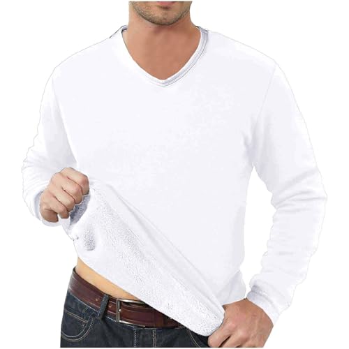 Men's Winter Thermal Sweatshirts Fleece Lined V Neck Base Layer T-Shirt Long Sleeve Solid Color Pullovers